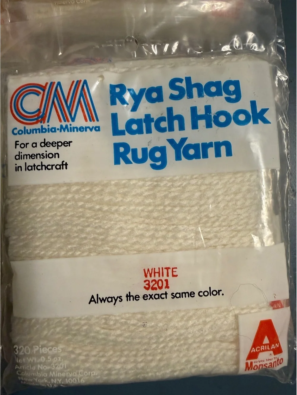 Lot of 20 Rya Shag Latch Hook Rug Yarn White 3201